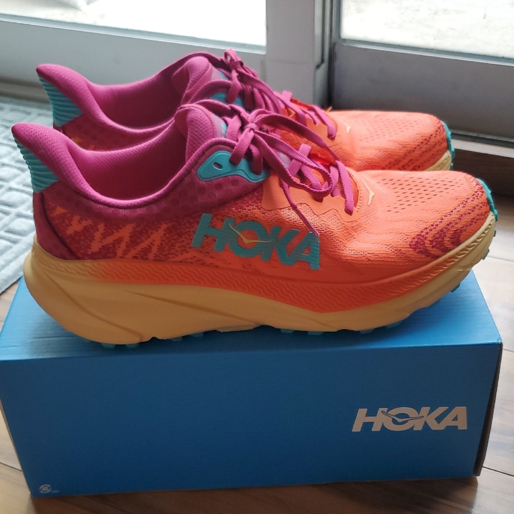 HOKA One One Challenger ATR 7 Flame/ Cherry Jubilee Color (Seasonal)size 9.5